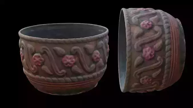 Ornate Clay Pot Scan Low-poly 3D model