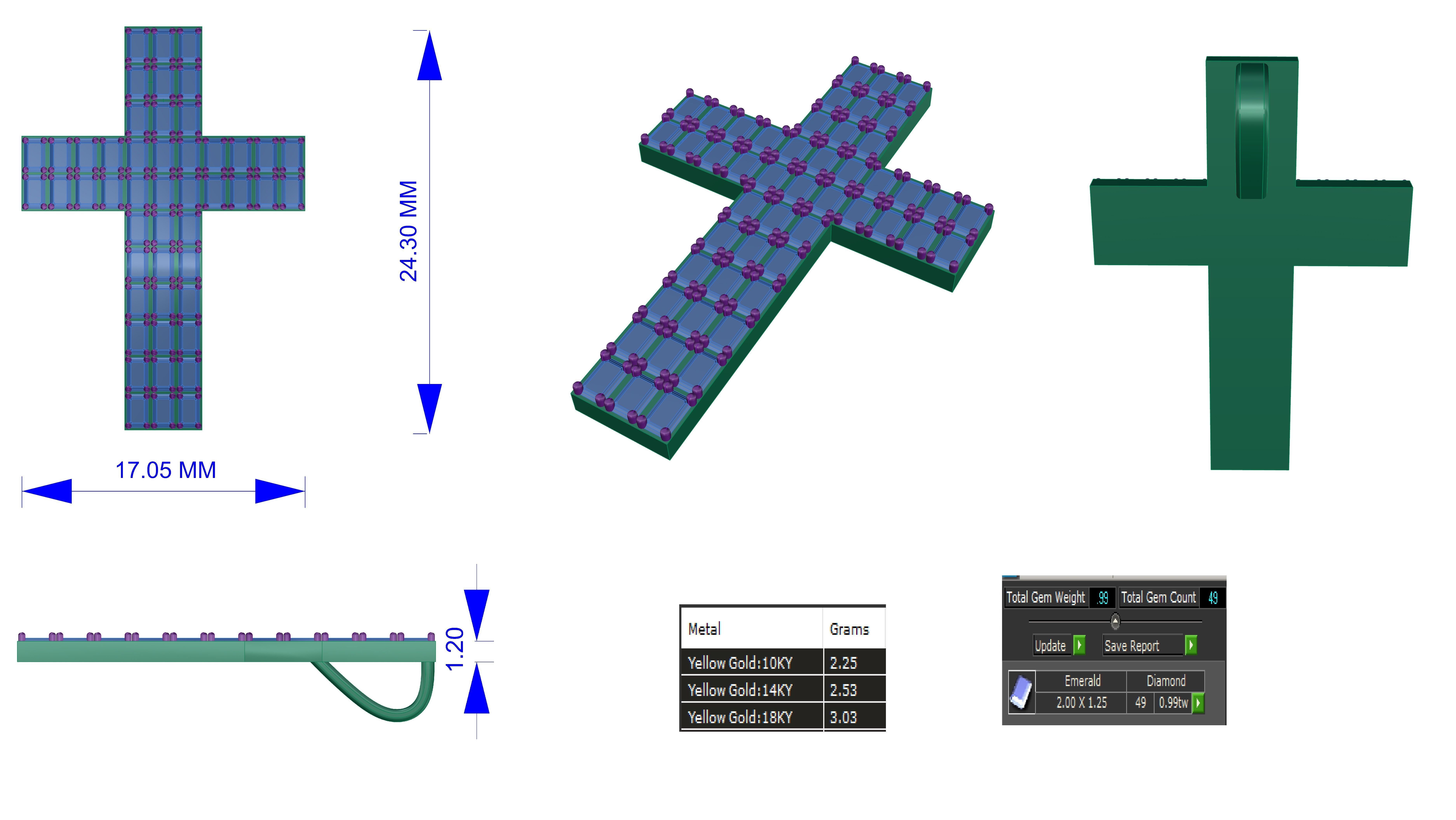 DIAMOND CROSS PENDANT NECKLACE 3dmodel 3D print Model 3D print model_16