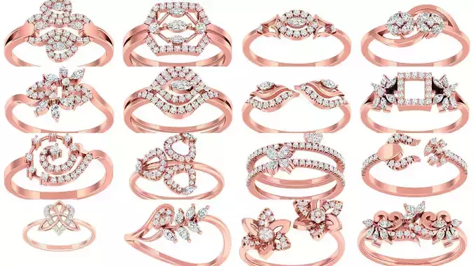 Diamond light gold rings 3D Model Collection