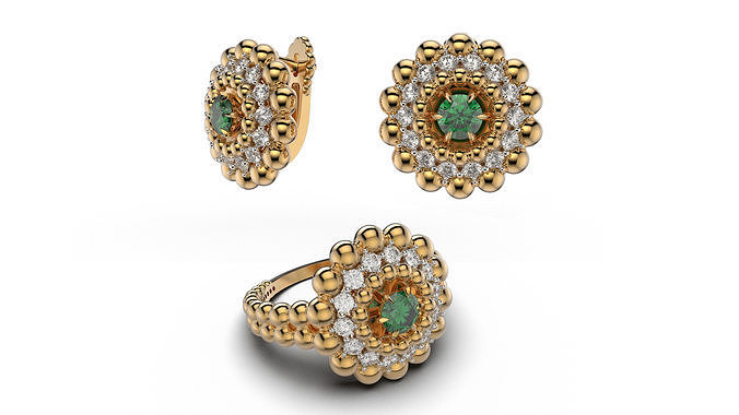 High jewelry Coloured classic emerald set 3D Model Collection