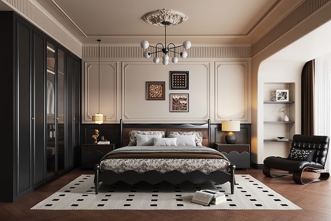 Luxury-style bedroom with a dressing room 3D model