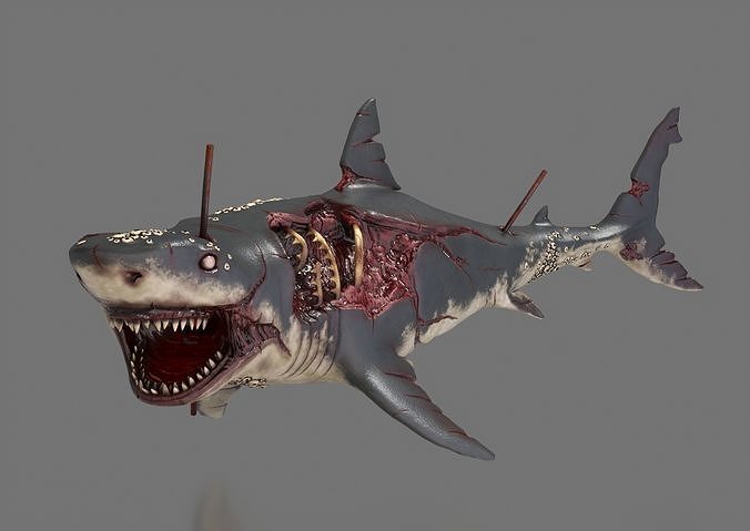 Mutated great white shark Low-poly 3D model