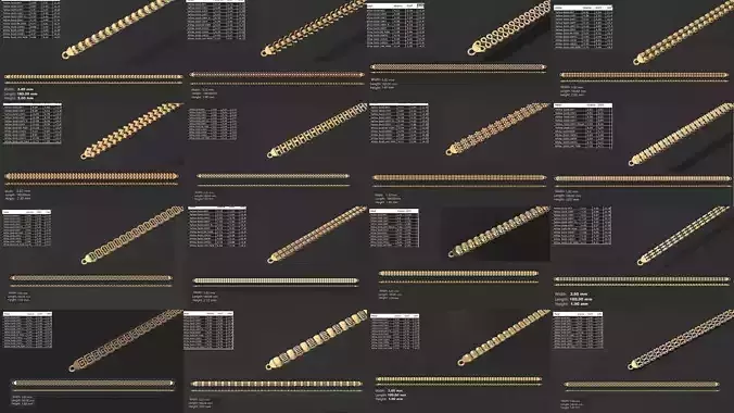 Ultra light shiny gold bracelets 20 pcs 3D Model Collection