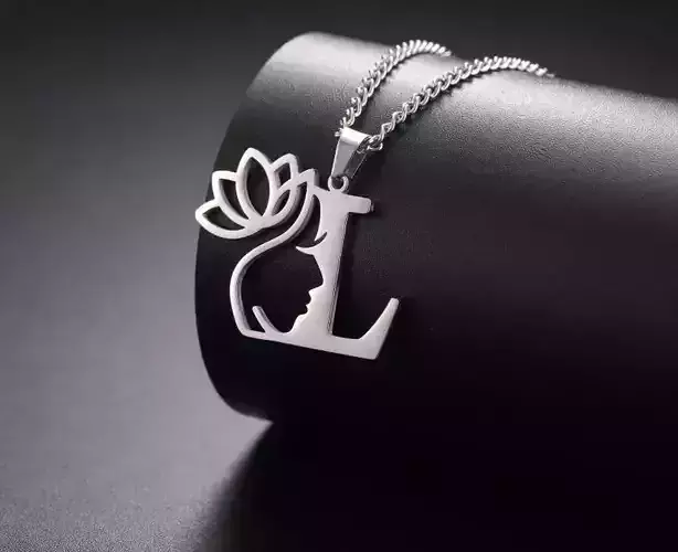 Lotus ladies face letter pendant necklace 11 3D print model