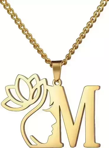 Lotus ladies face letter pendant necklace 12 3D print model
