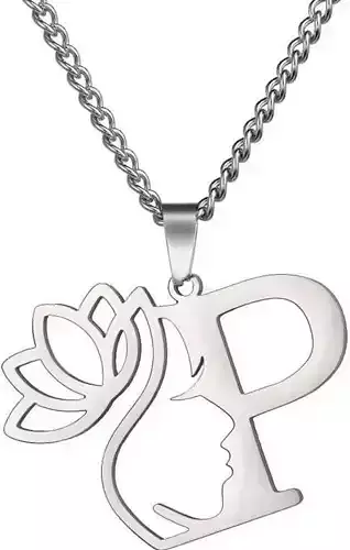 Lotus ladies face letter pendant necklace 14 3D print model