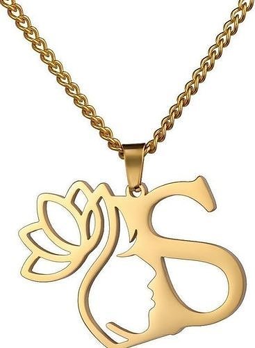 Lotus ladies face letter pendant necklace 16