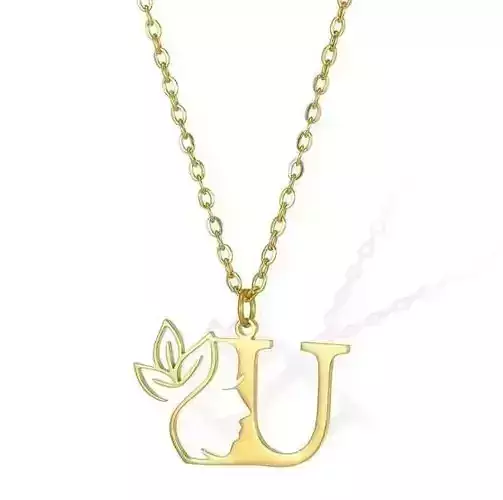 Lotus ladies face letter pendant necklace 17 3D print model