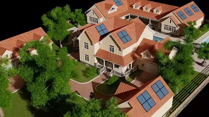 Classic house american style low poly