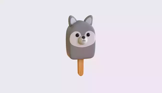 LowPoly Kawaii Wolf Ice Cream Low-poly 3D model LowPoly Kawaii Wolf Ice Cream Low-poly 3D model
