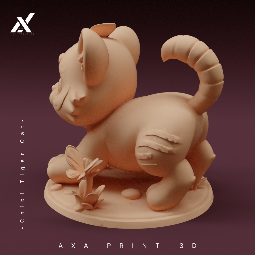Chibi Tiger Cat STL - Cute Striped Kitten 3D Print Model 3D print model_3