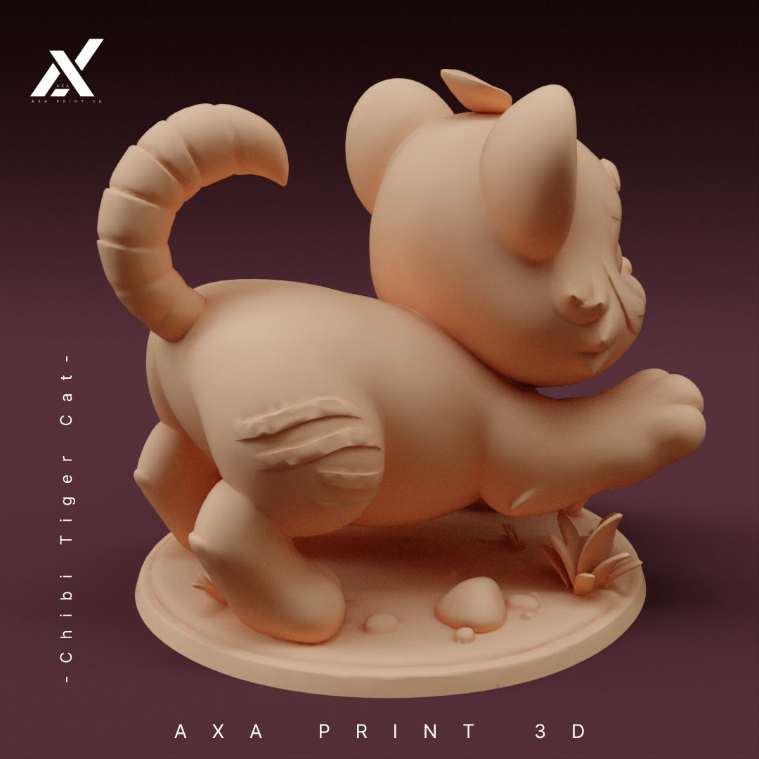 Chibi Tiger Cat STL - Cute Striped Kitten 3D Print Model 3D print model_4