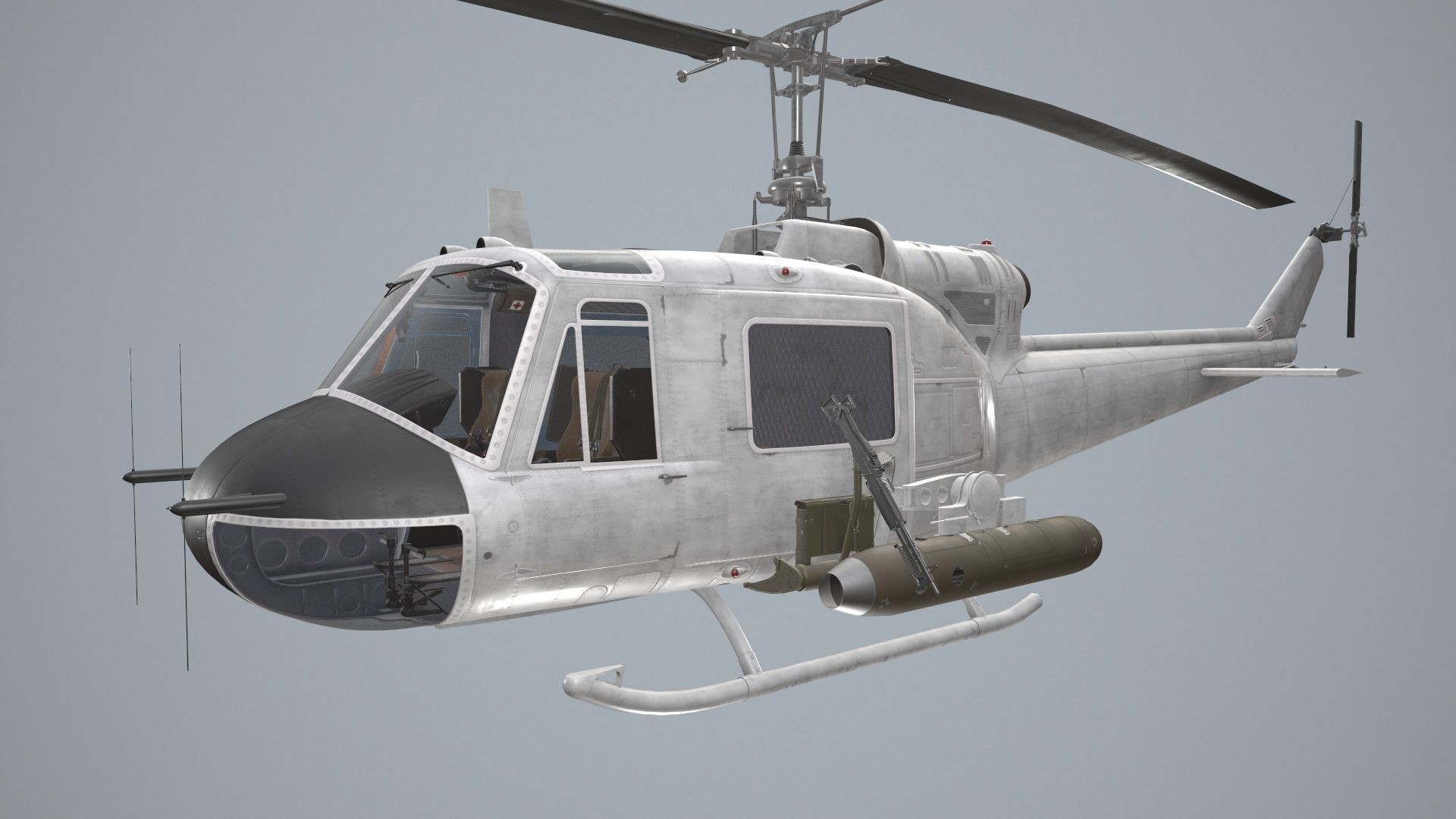 Bell UH-1B Blank Livery Static Low-poly 3D model_4