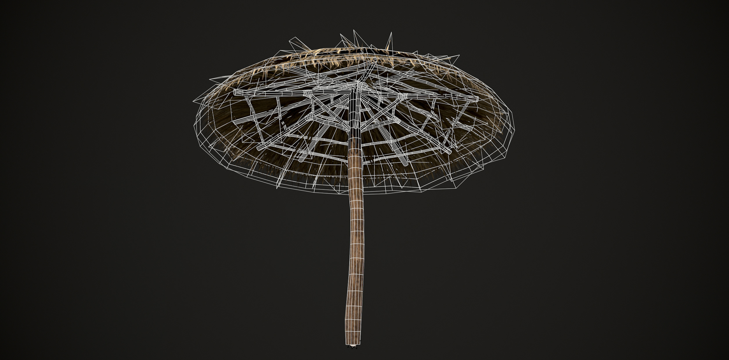 Tropical Thatch Beach Umbrella Low-poly 3D model_9
