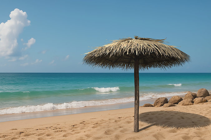 Tropical Thatch Beach Umbrella Low-poly 3D model