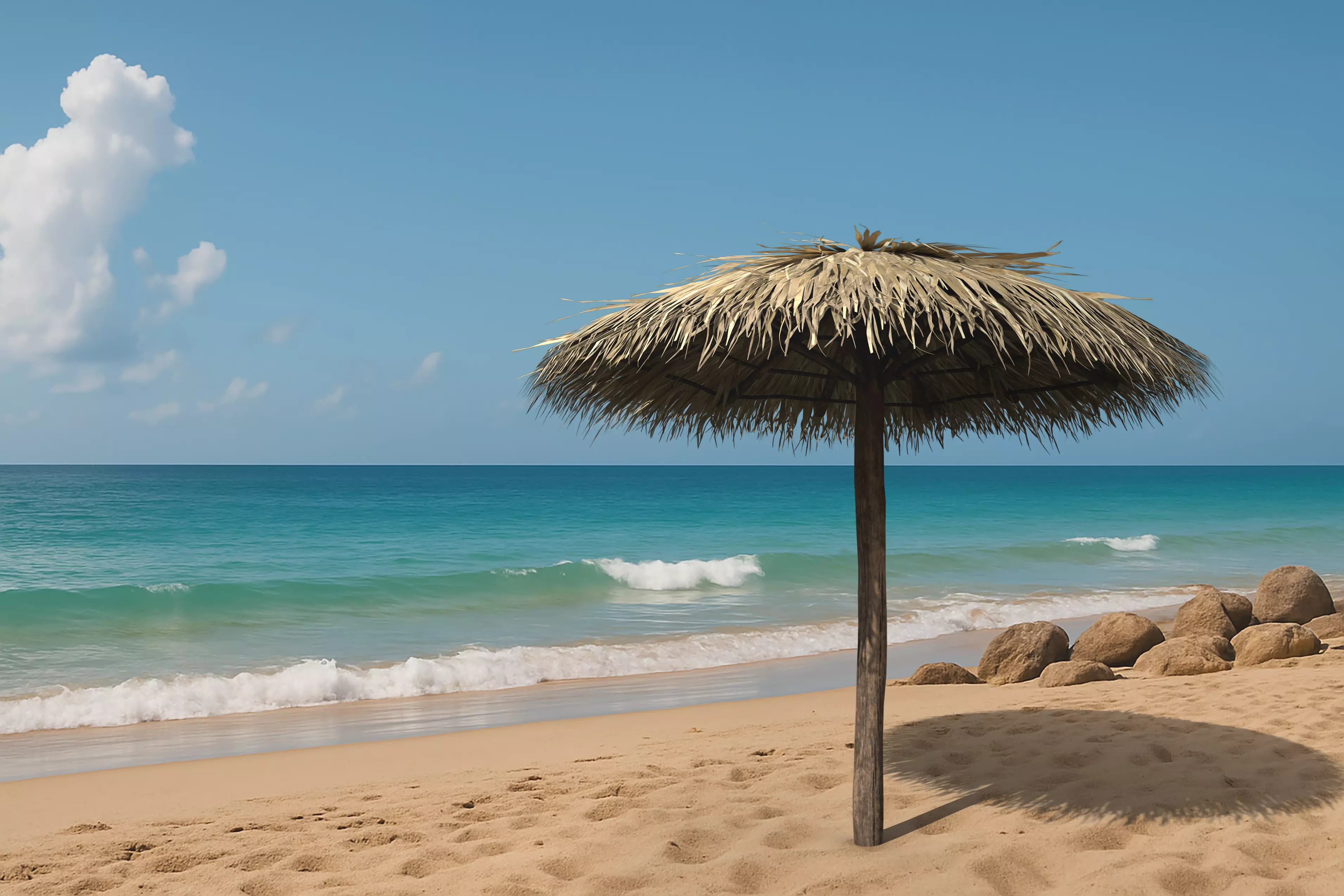 Tropical Thatch Beach Umbrella Low-poly 3D model_0