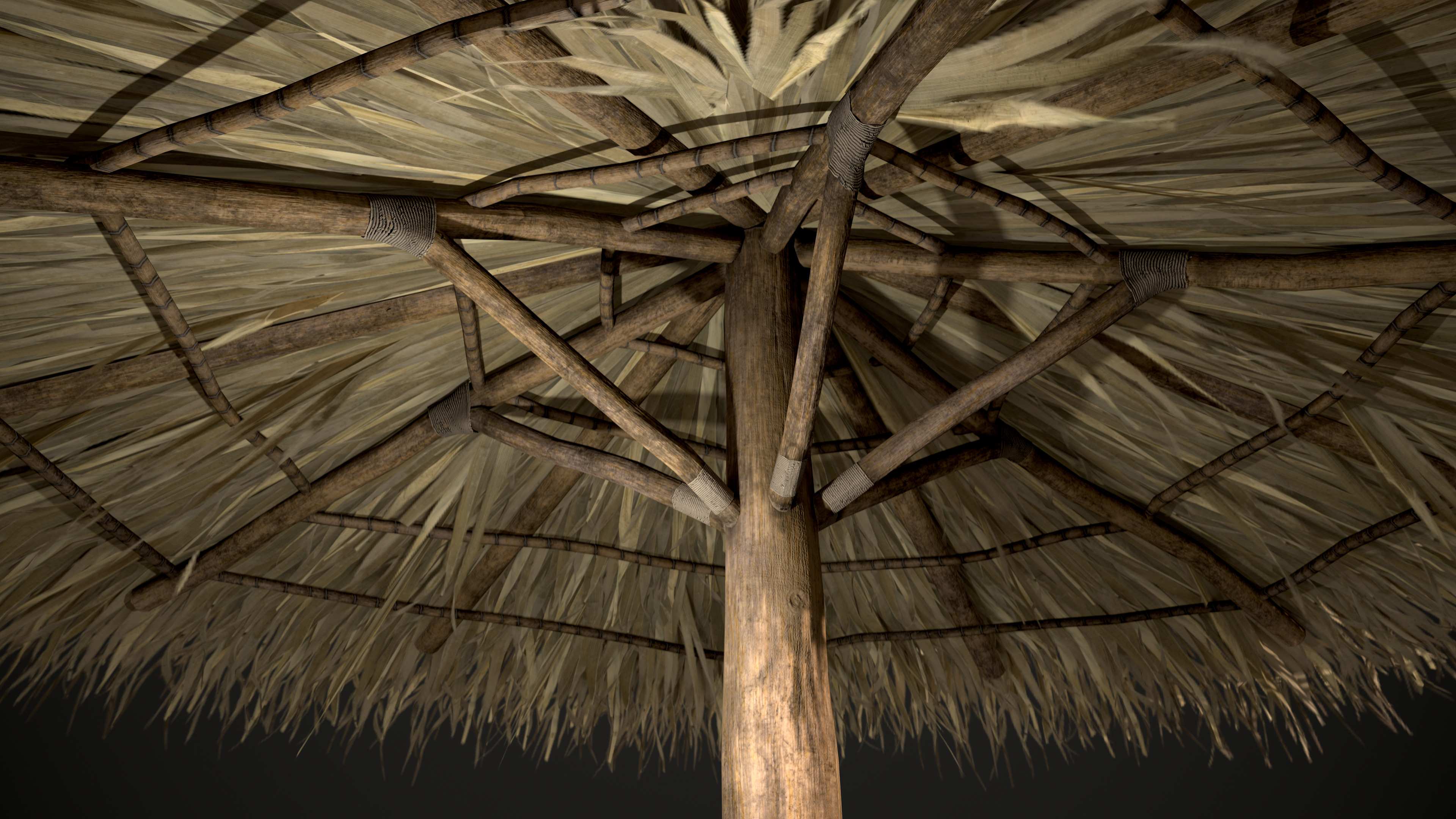 Tropical Thatch Beach Umbrella Low-poly 3D model_7