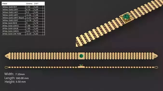 Ultra light shiny gold bracelet 3D print model
