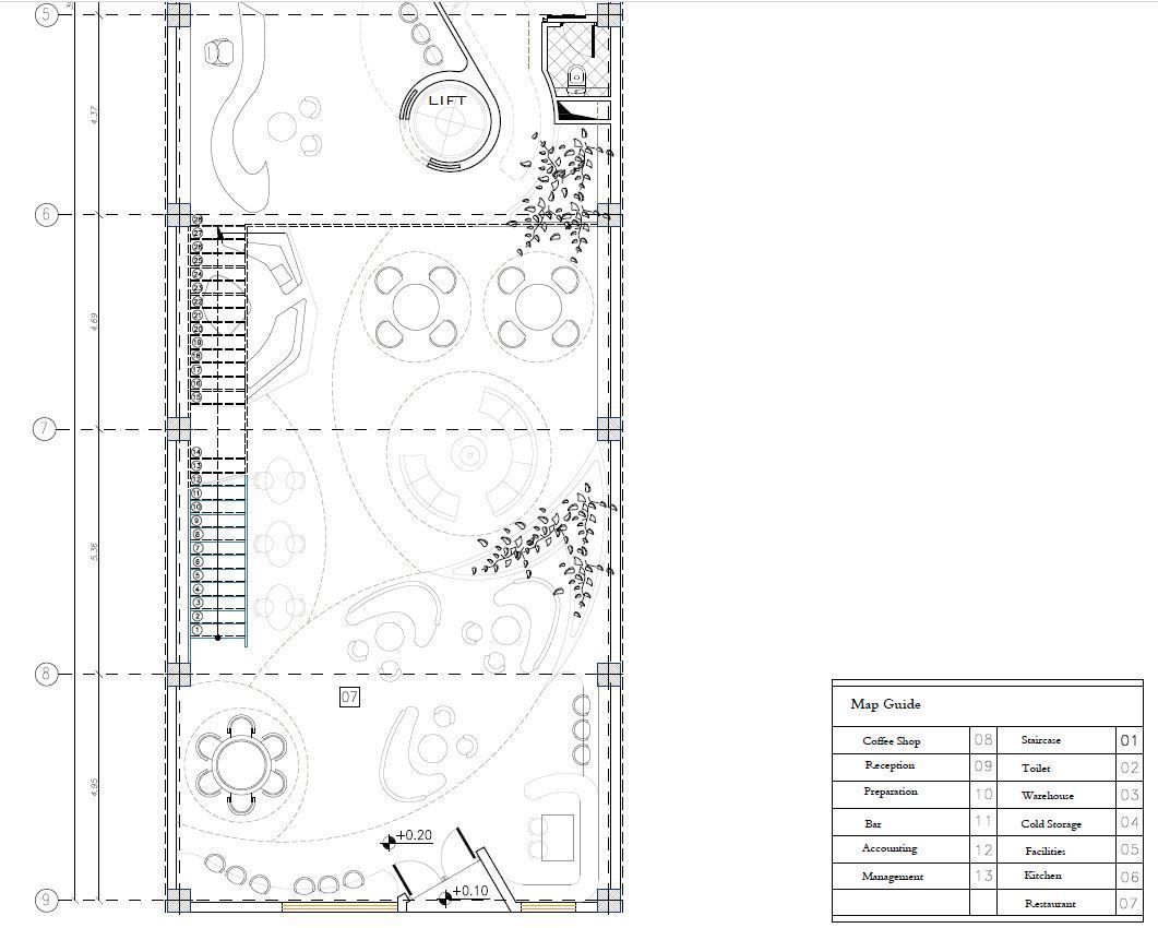 Modern Duplex Cafe Restaurant 2D Architectural  3D model_5