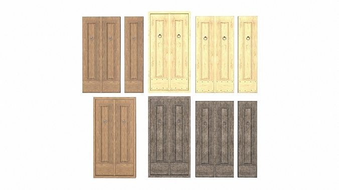 Wooden Double Door Low-poly 3D model