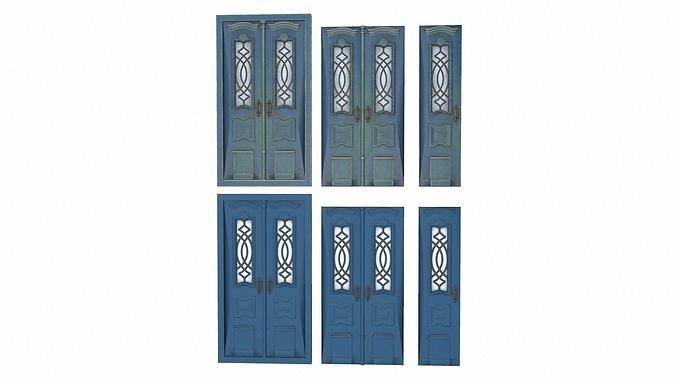 Wooden Double Door Low-poly 3D model