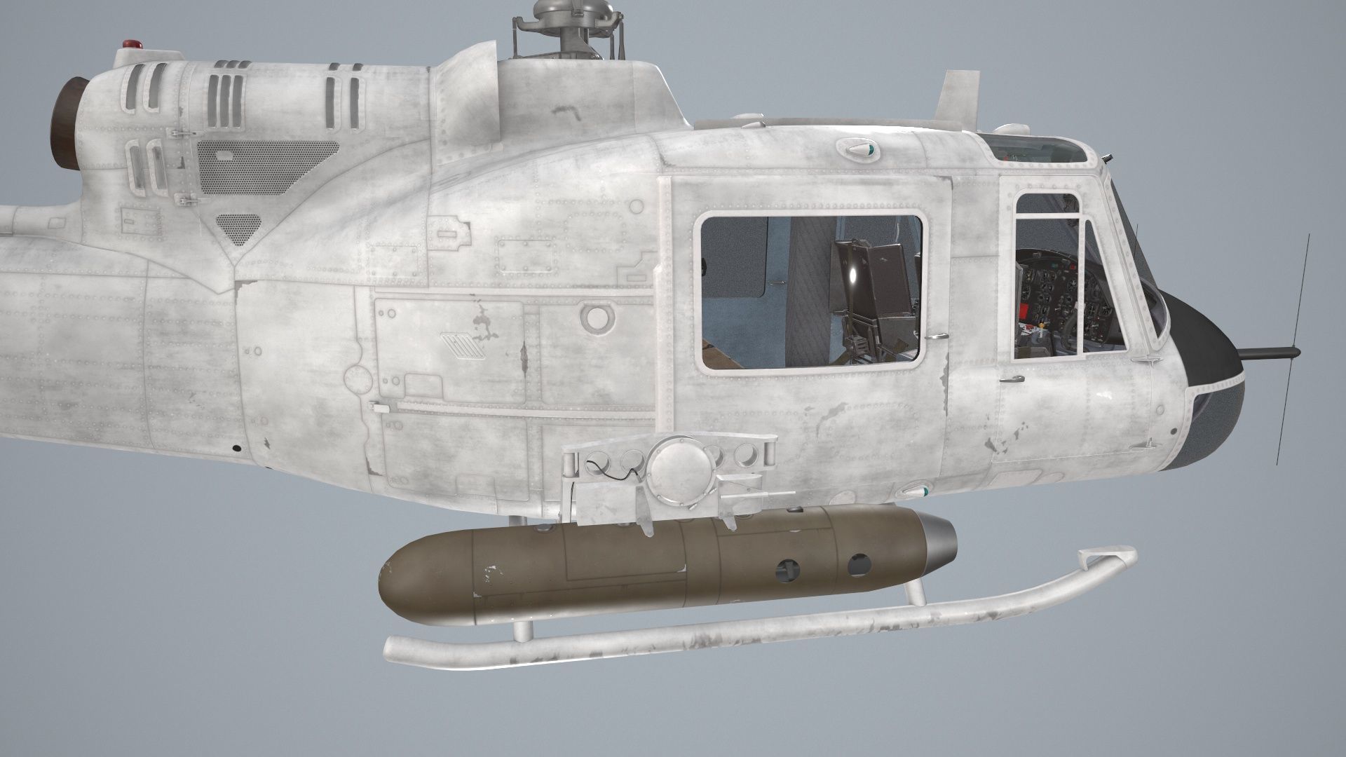 Bell UH-1B Blank Livery Complex Animation Low-poly 3D model_5