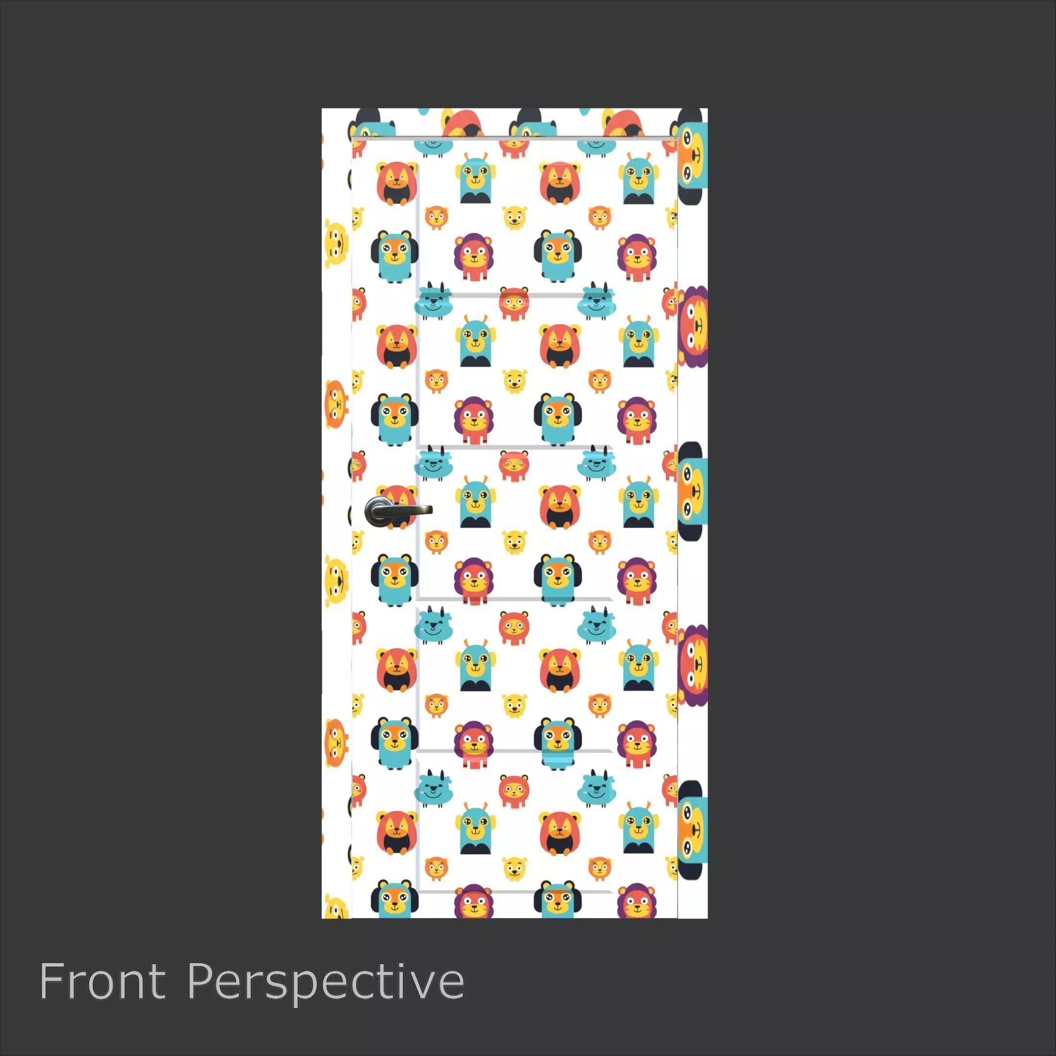 Children Cartoon Pattern Door With Metalic Handle 3D model