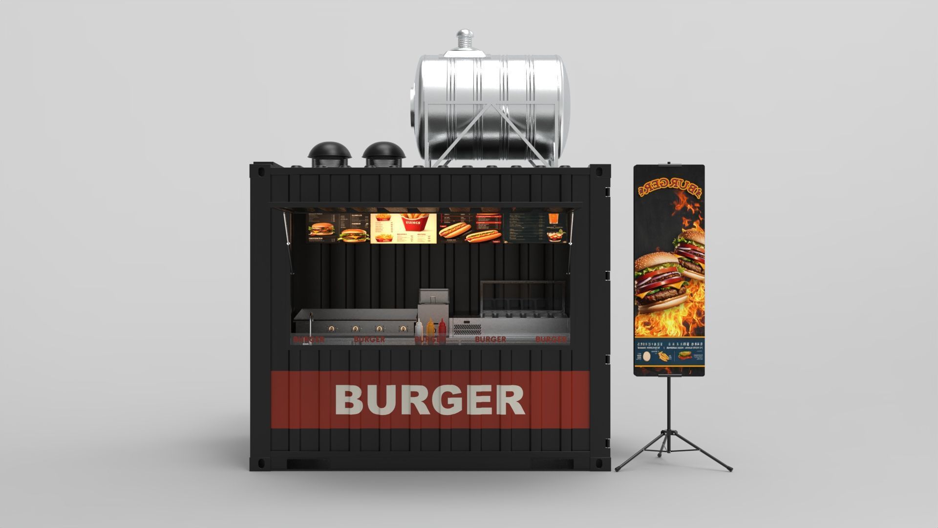 Burger Stall Container 3D model_2