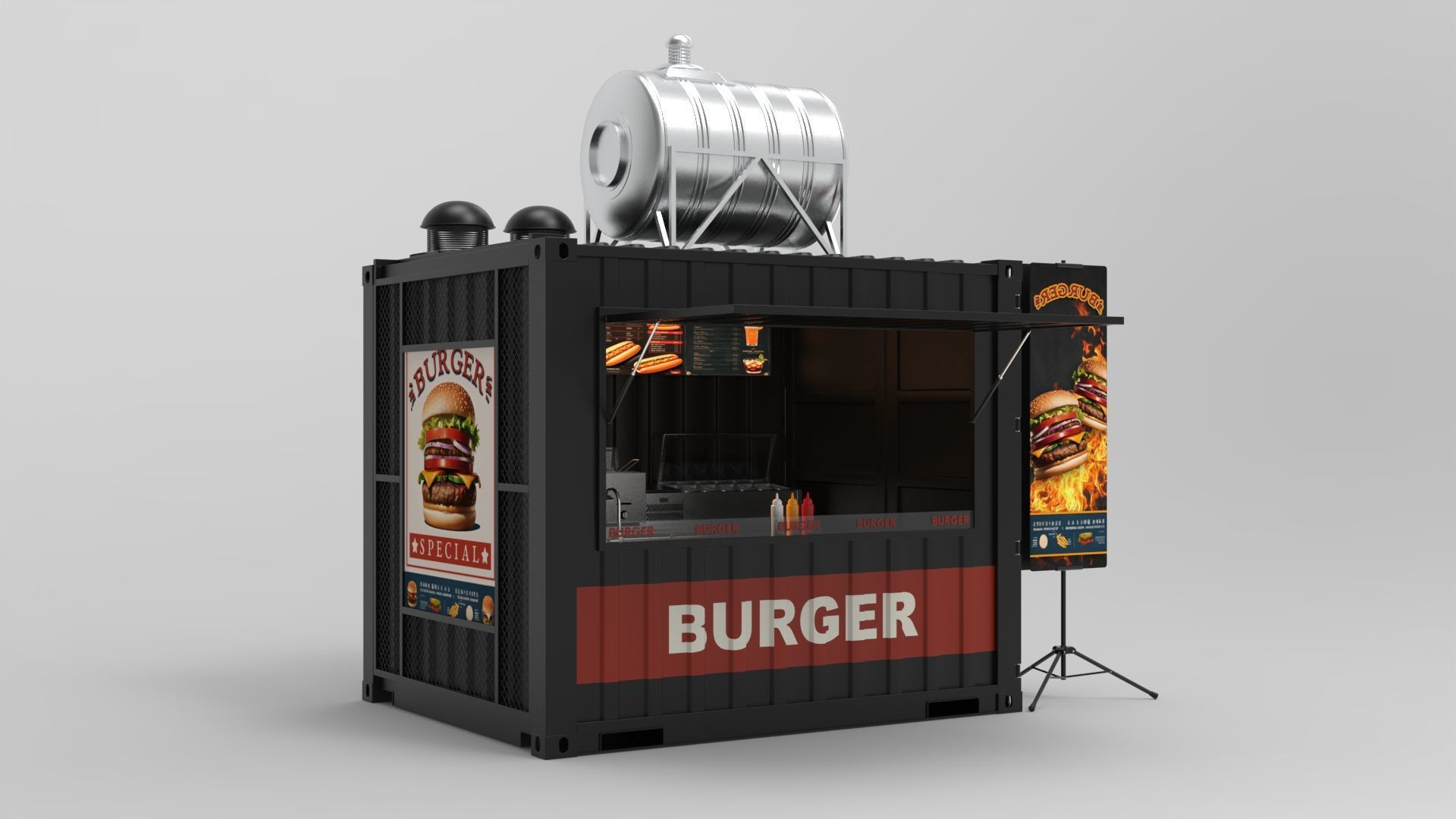 Burger Stall Container 3D model_1