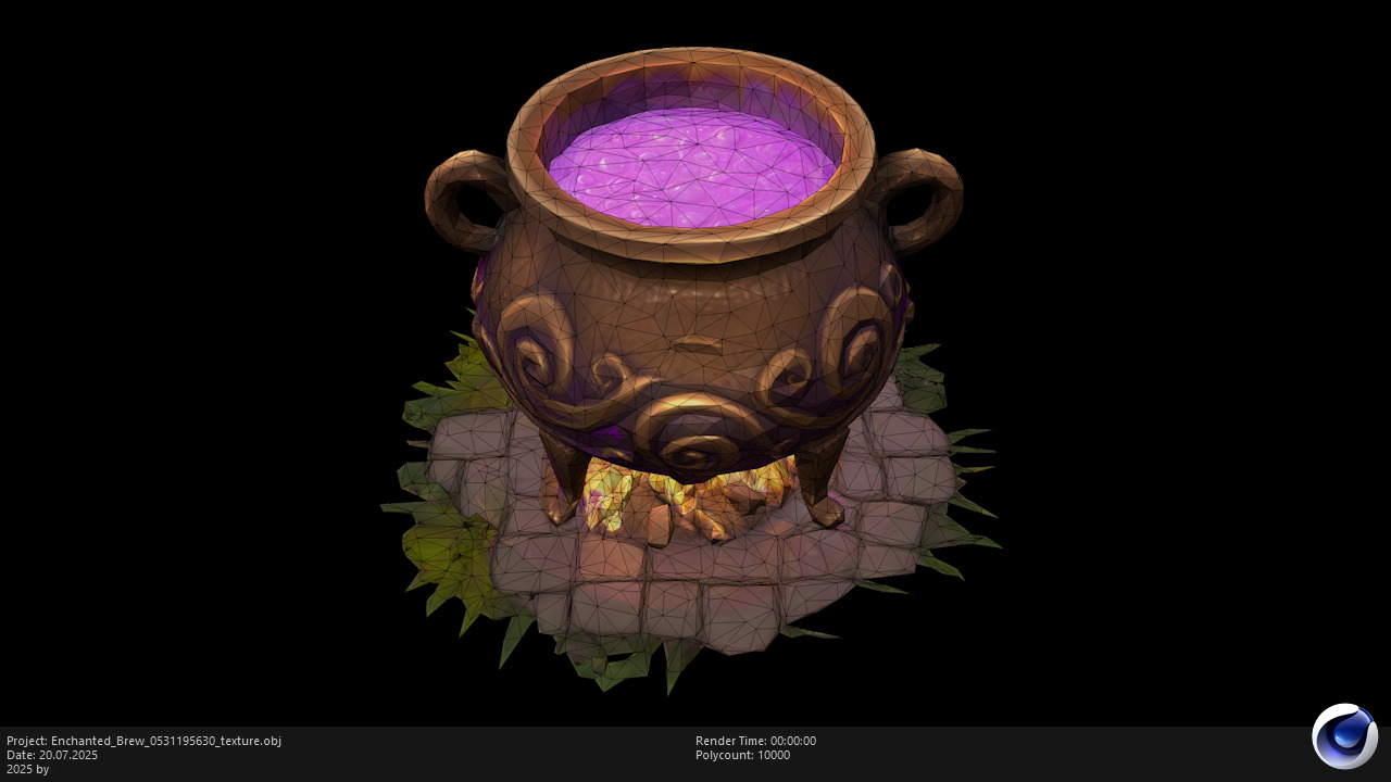 Low Poly Stylized Magicial Cauldron Low-poly 3D model_6