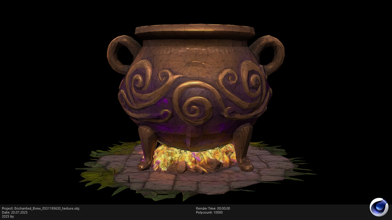 Low Poly Stylized Magicial Cauldron Low-poly 3D model_3