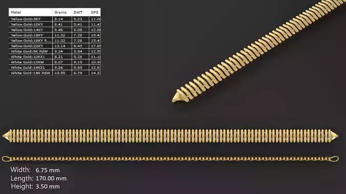 Ultra light shiny gold bracelet 3D print model