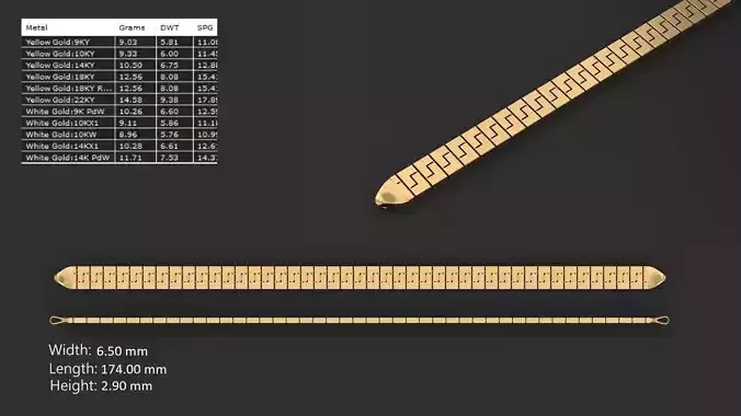 Ultra light shiny gold bracelet 3D print model