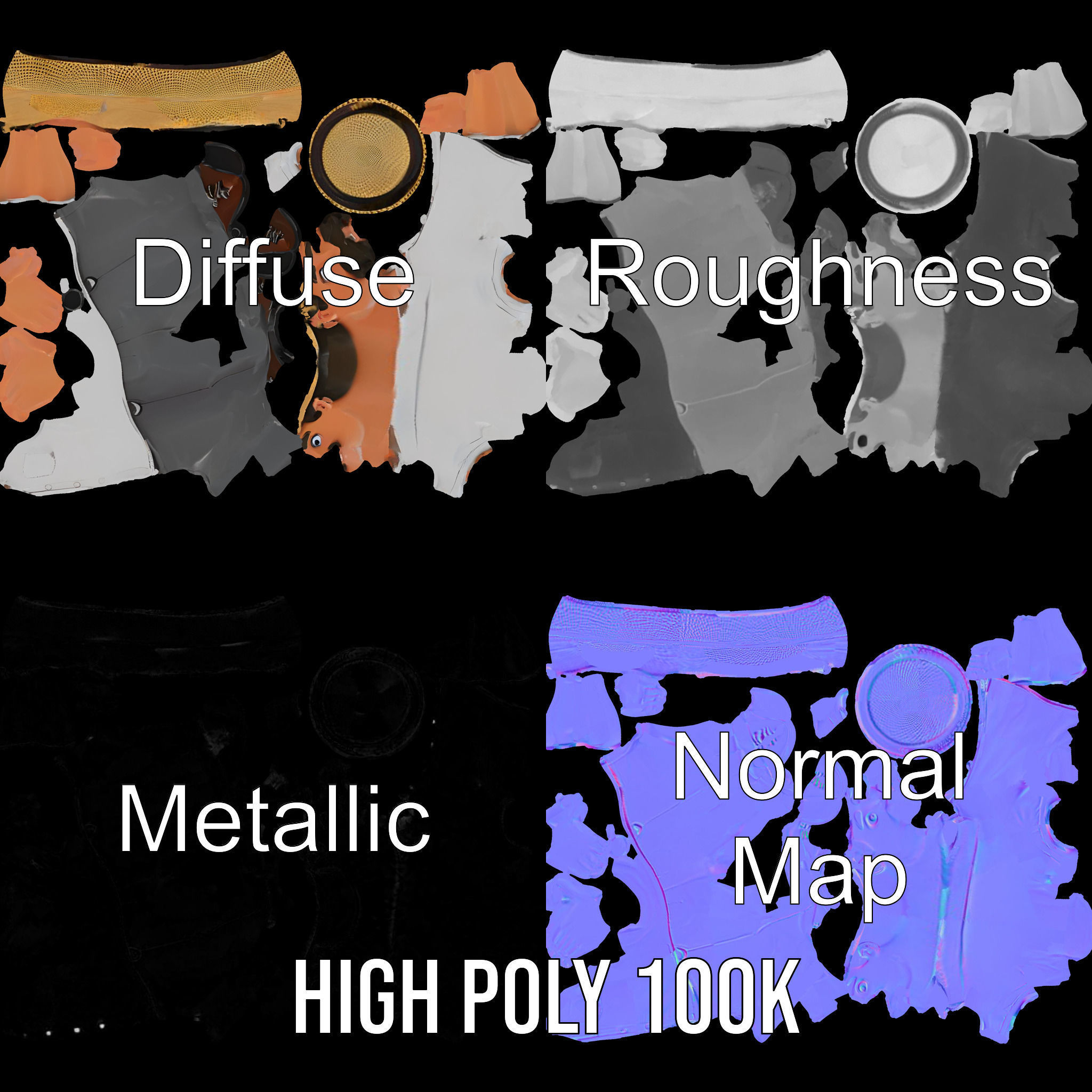 Cartoon Cowboy with Mustache Rigged and Animated Low-poly 3D model_3