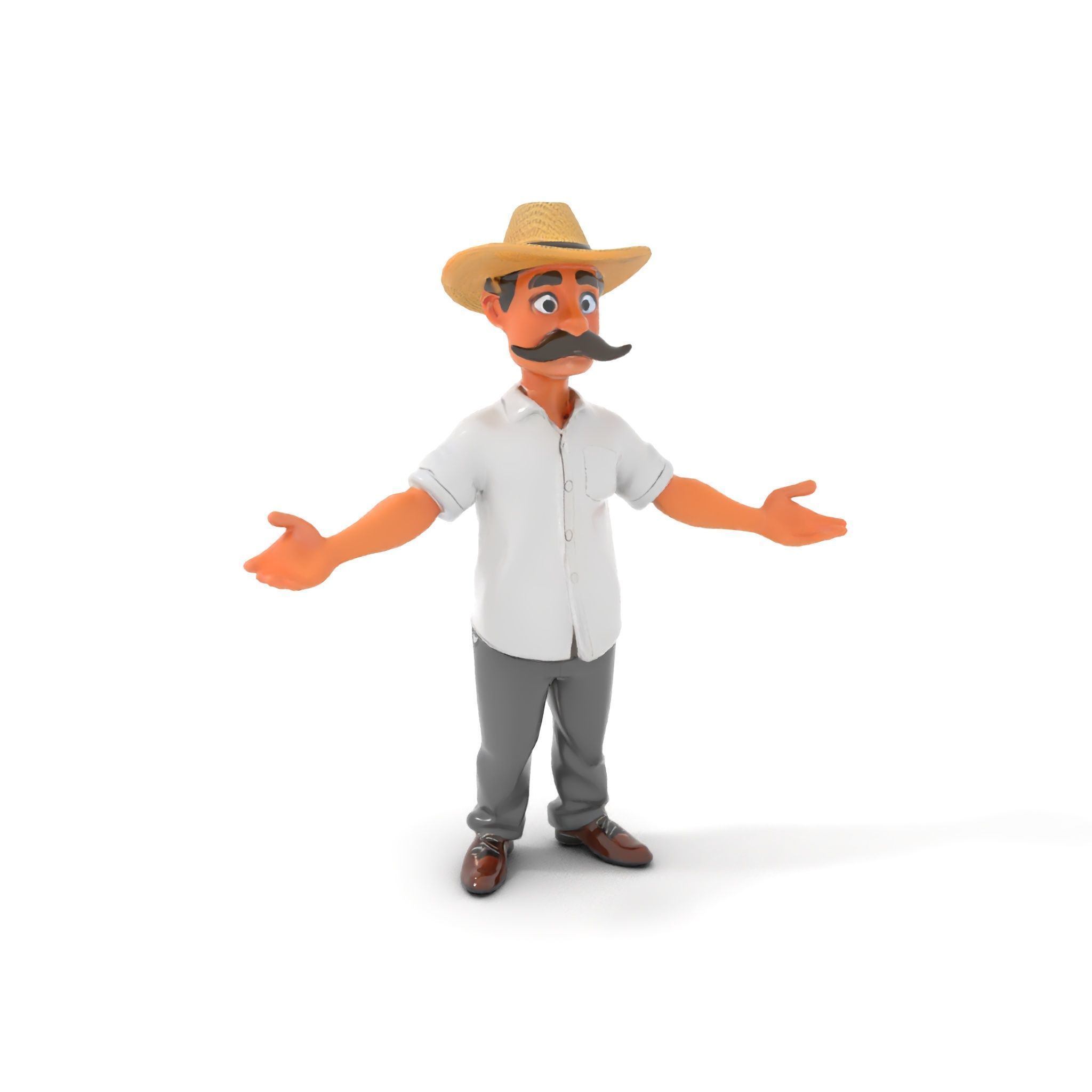 Cartoon Cowboy with Mustache Rigged and Animated Low-poly 3D model_18