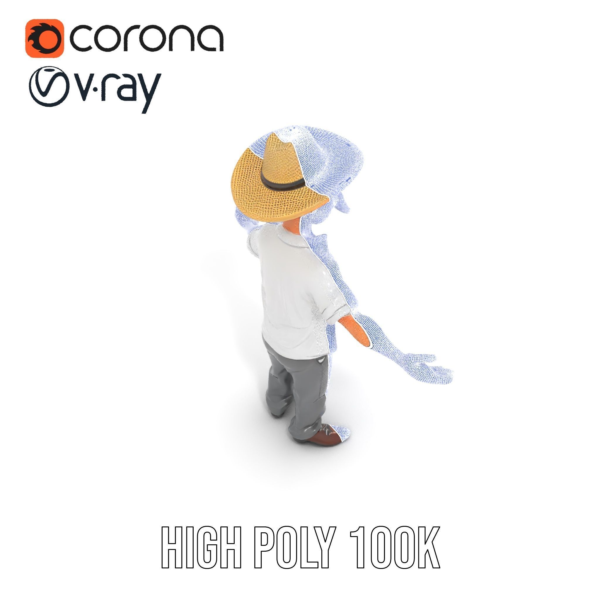 Cartoon Cowboy with Mustache Rigged and Animated Low-poly 3D model_33