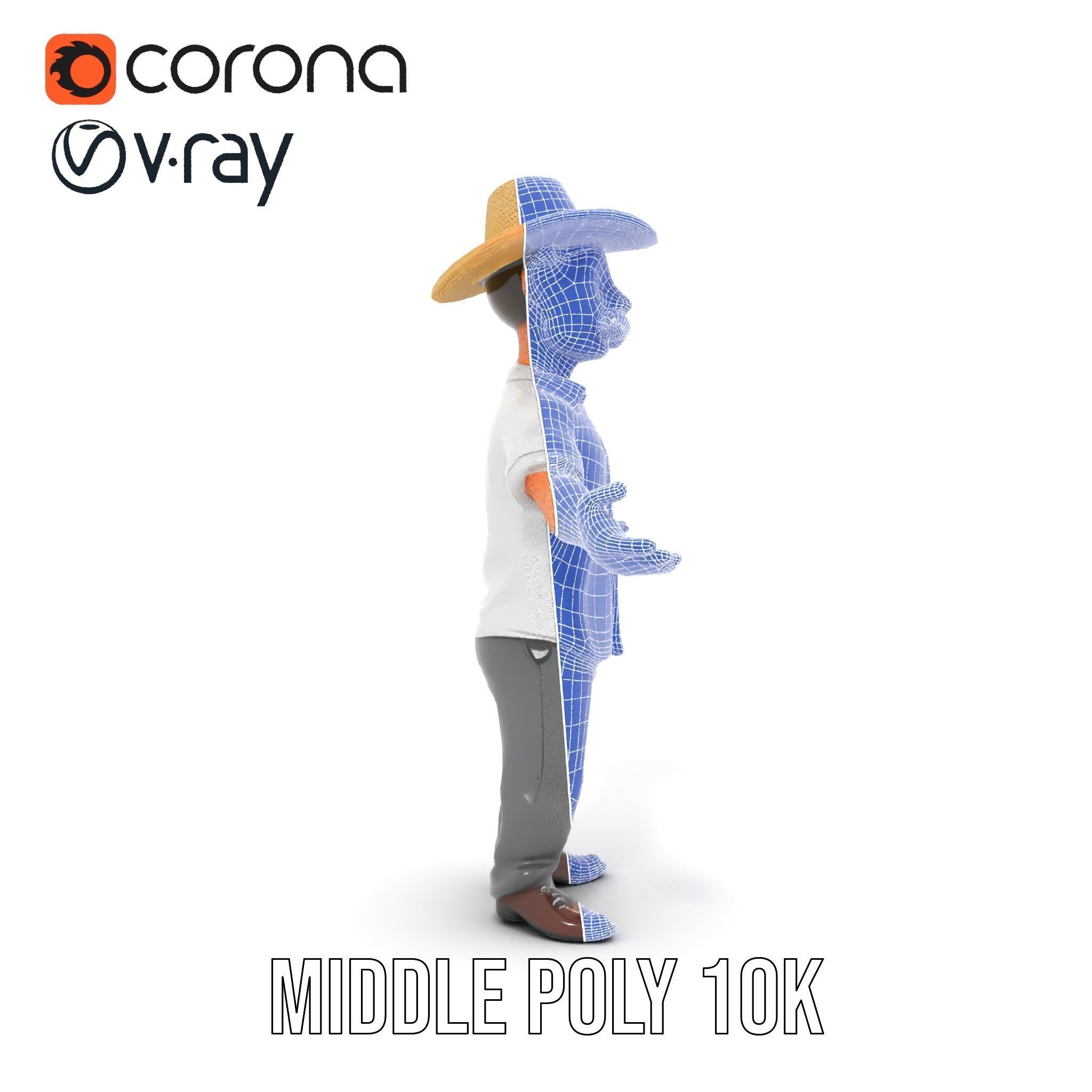 Cartoon Cowboy with Mustache Rigged and Animated Low-poly 3D model_26