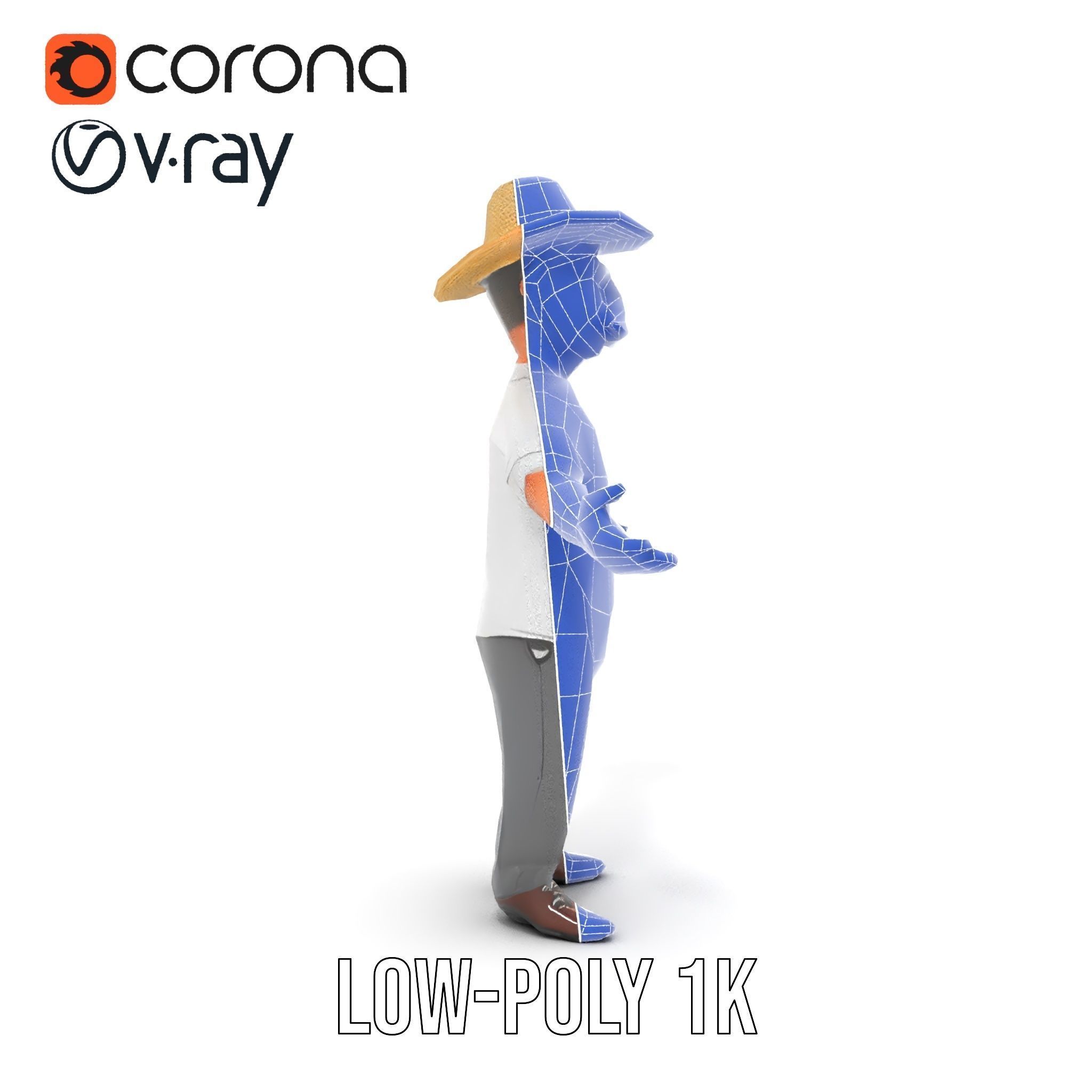 Cartoon Cowboy with Mustache Rigged and Animated Low-poly 3D model_22