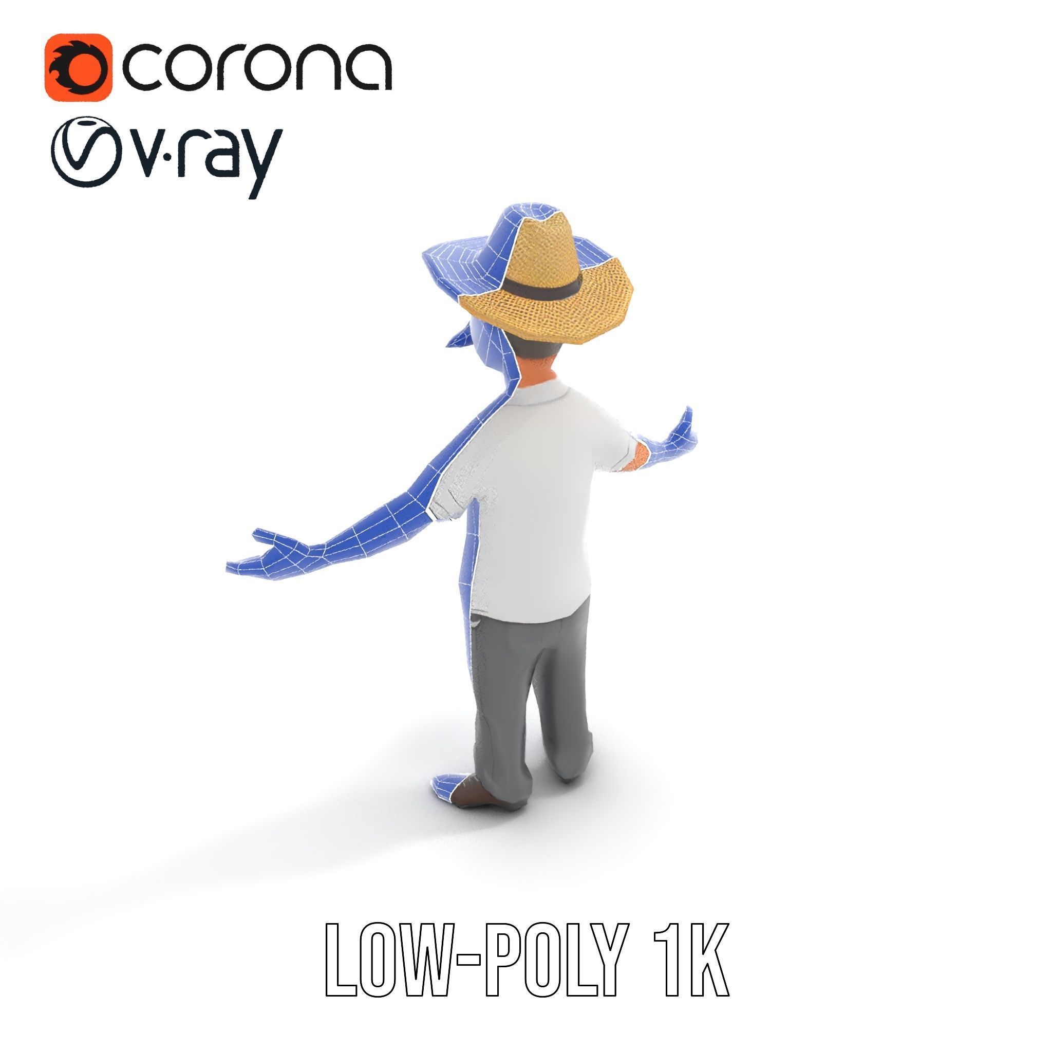 Cartoon Cowboy with Mustache Rigged and Animated Low-poly 3D model_27