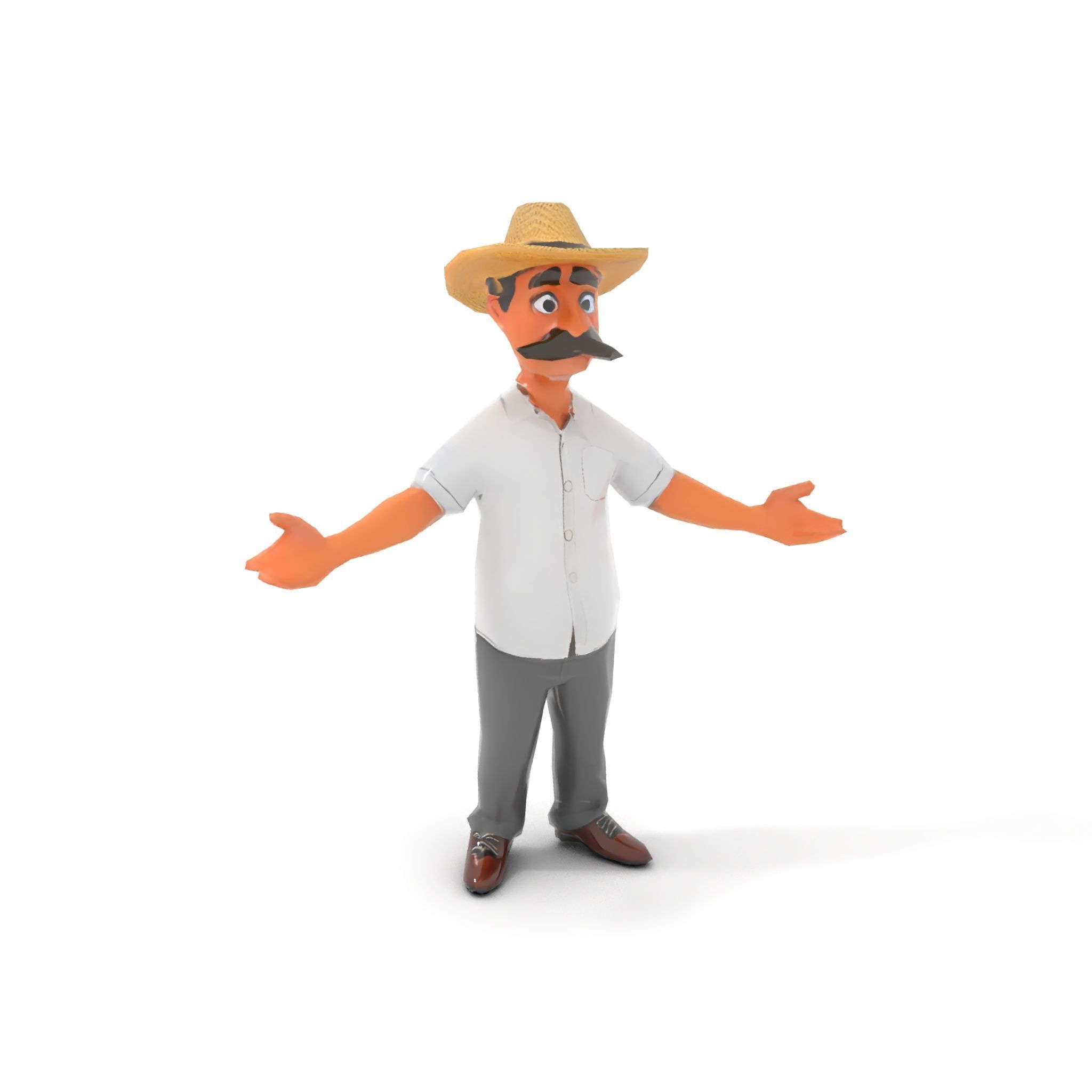 Cartoon Cowboy with Mustache Rigged and Animated Low-poly 3D model_8