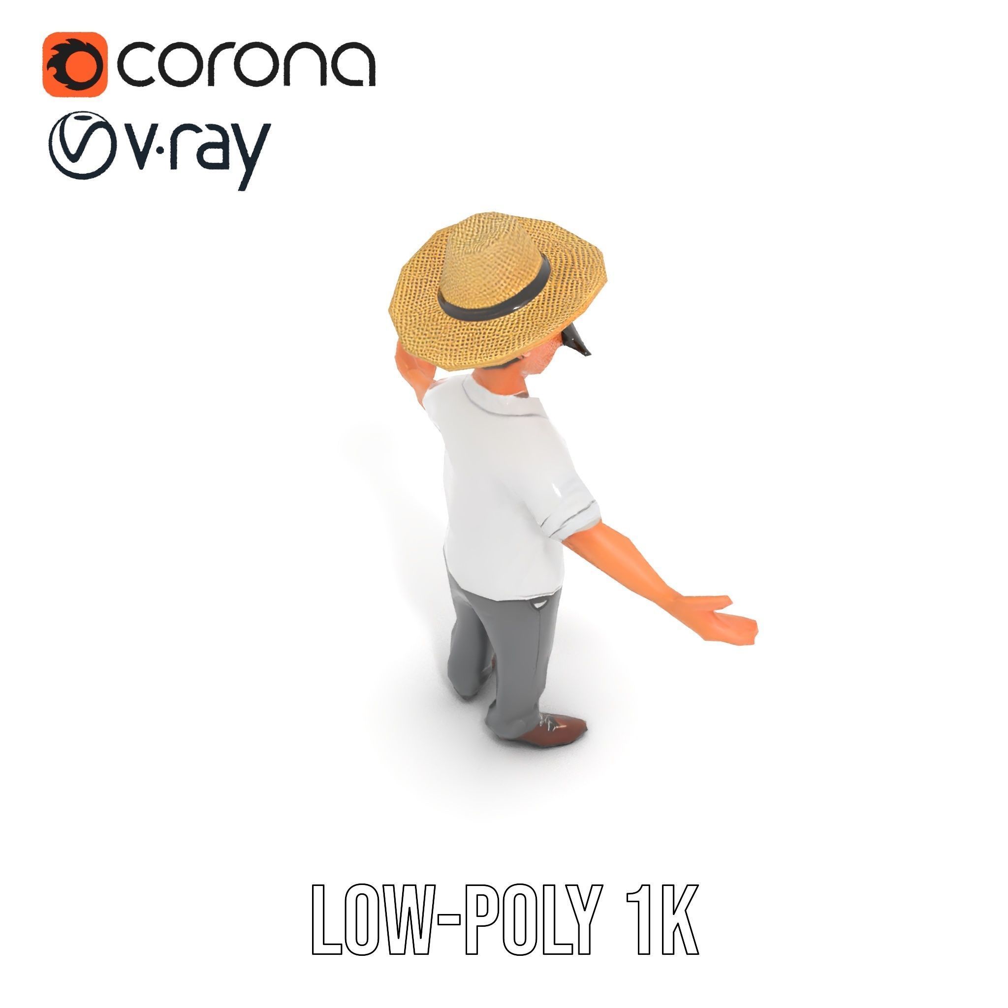 Cartoon Cowboy with Mustache Rigged and Animated Low-poly 3D model_14