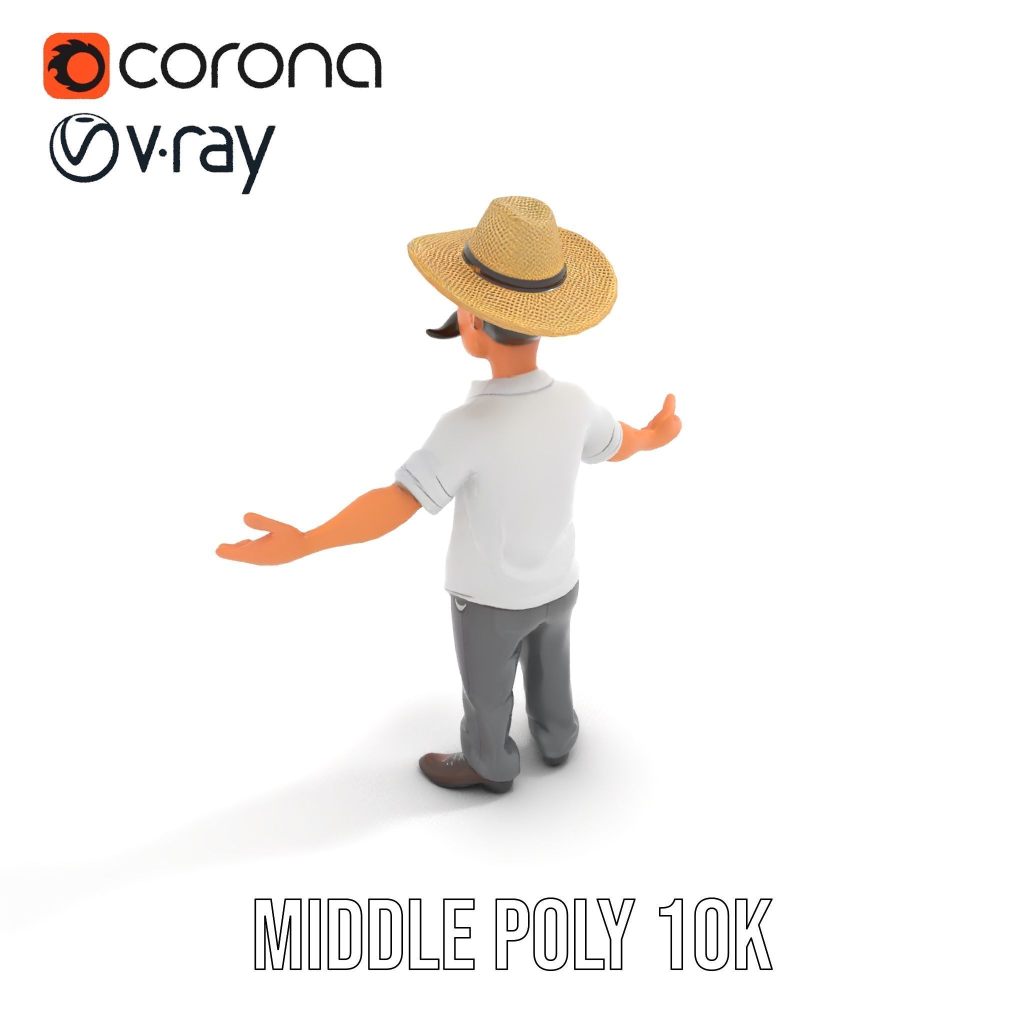 Cartoon Cowboy with Mustache Rigged and Animated Low-poly 3D model_13