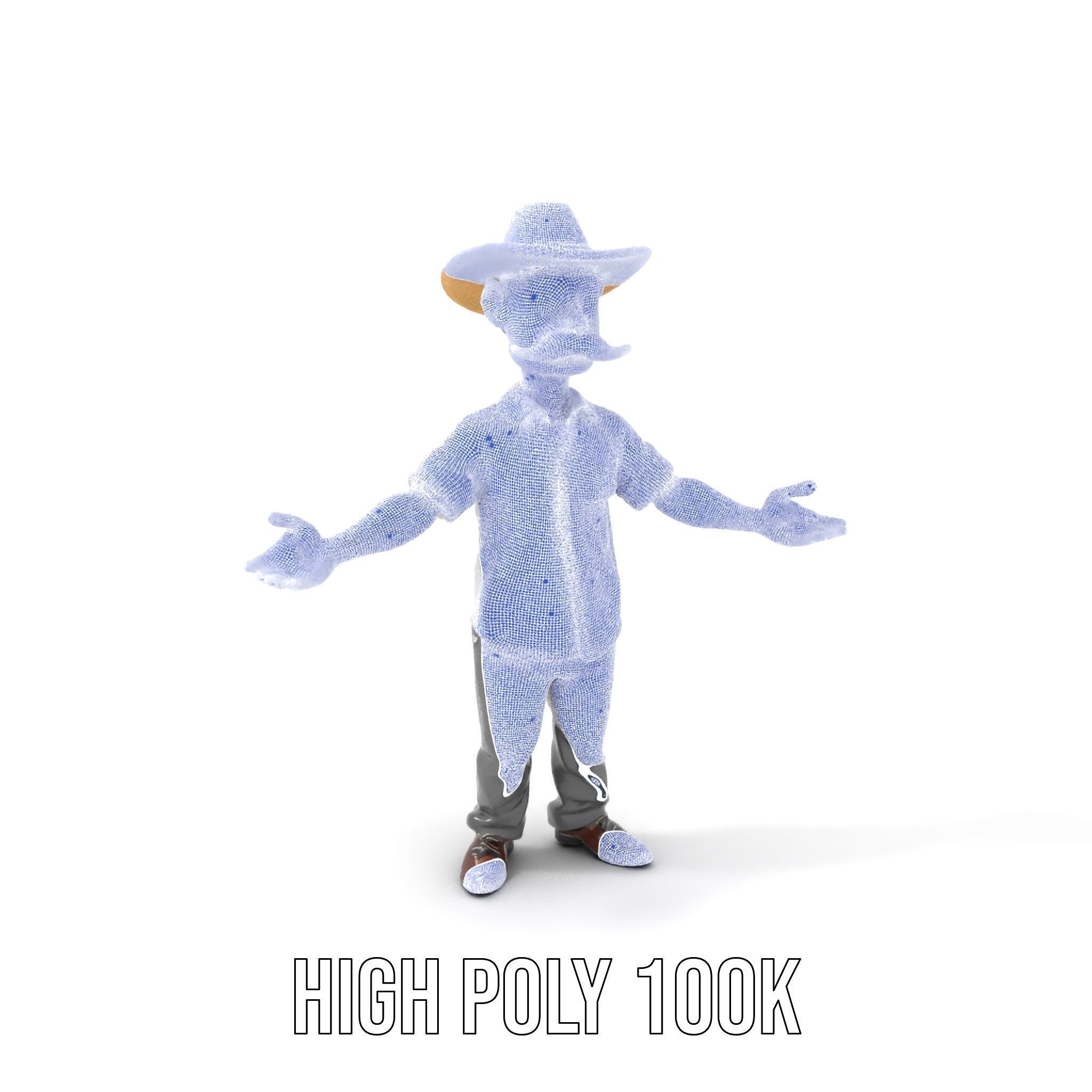 Cartoon Cowboy with Mustache Rigged and Animated Low-poly 3D model_4