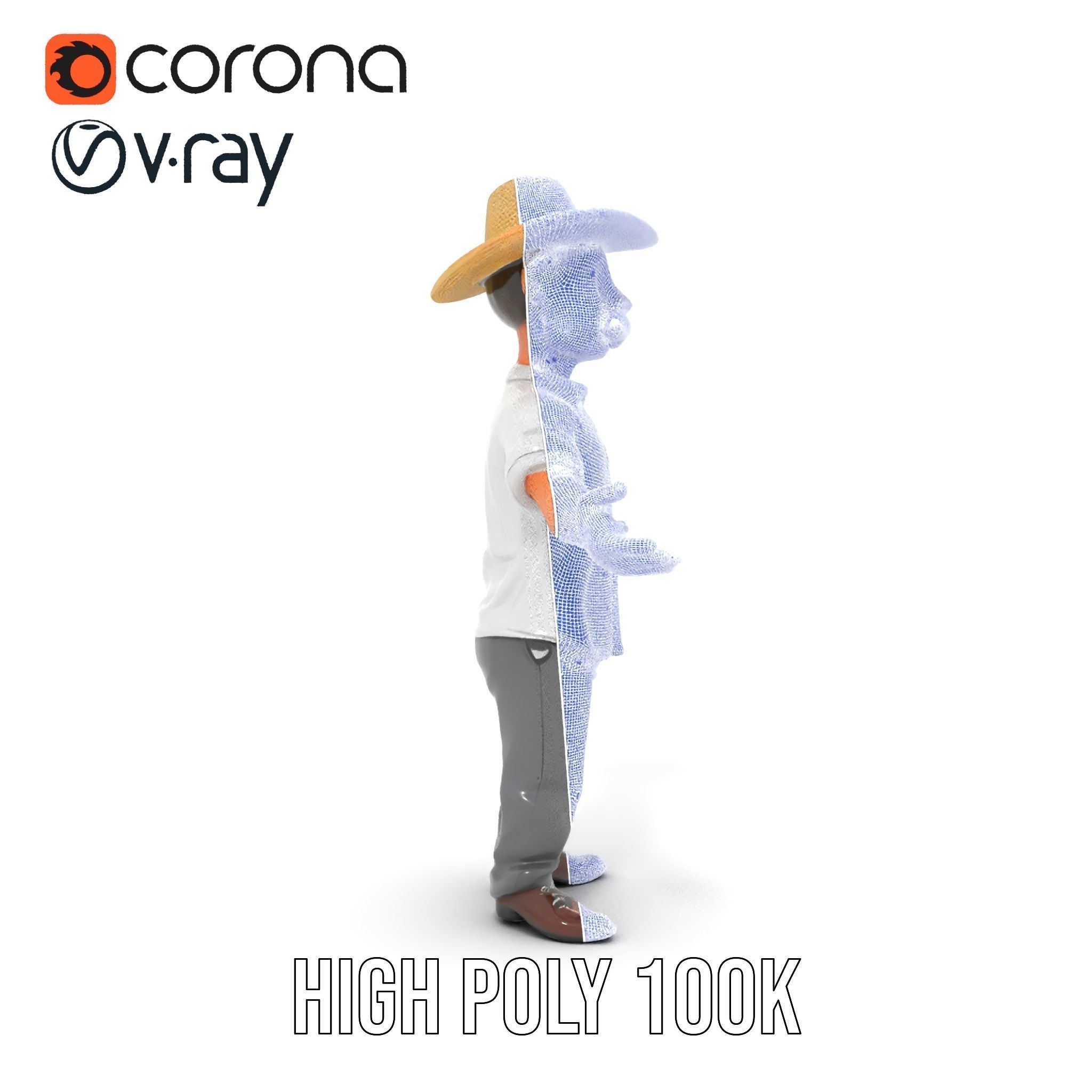 Cartoon Cowboy with Mustache Rigged and Animated Low-poly 3D model_36