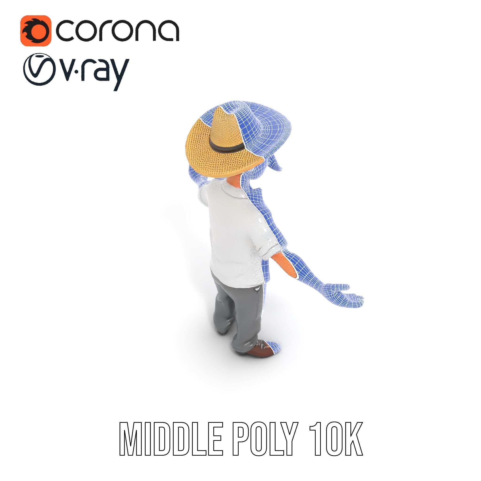 Cartoon Cowboy with Mustache Rigged and Animated Low-poly 3D model_34