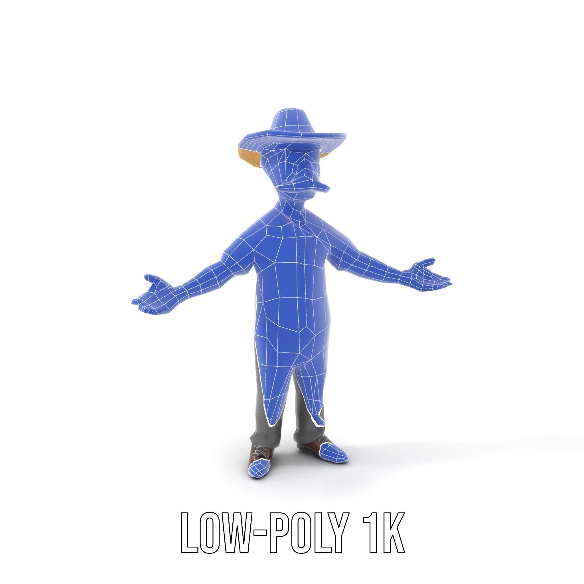 Cartoon Cowboy with Mustache Rigged and Animated Low-poly 3D model_16
