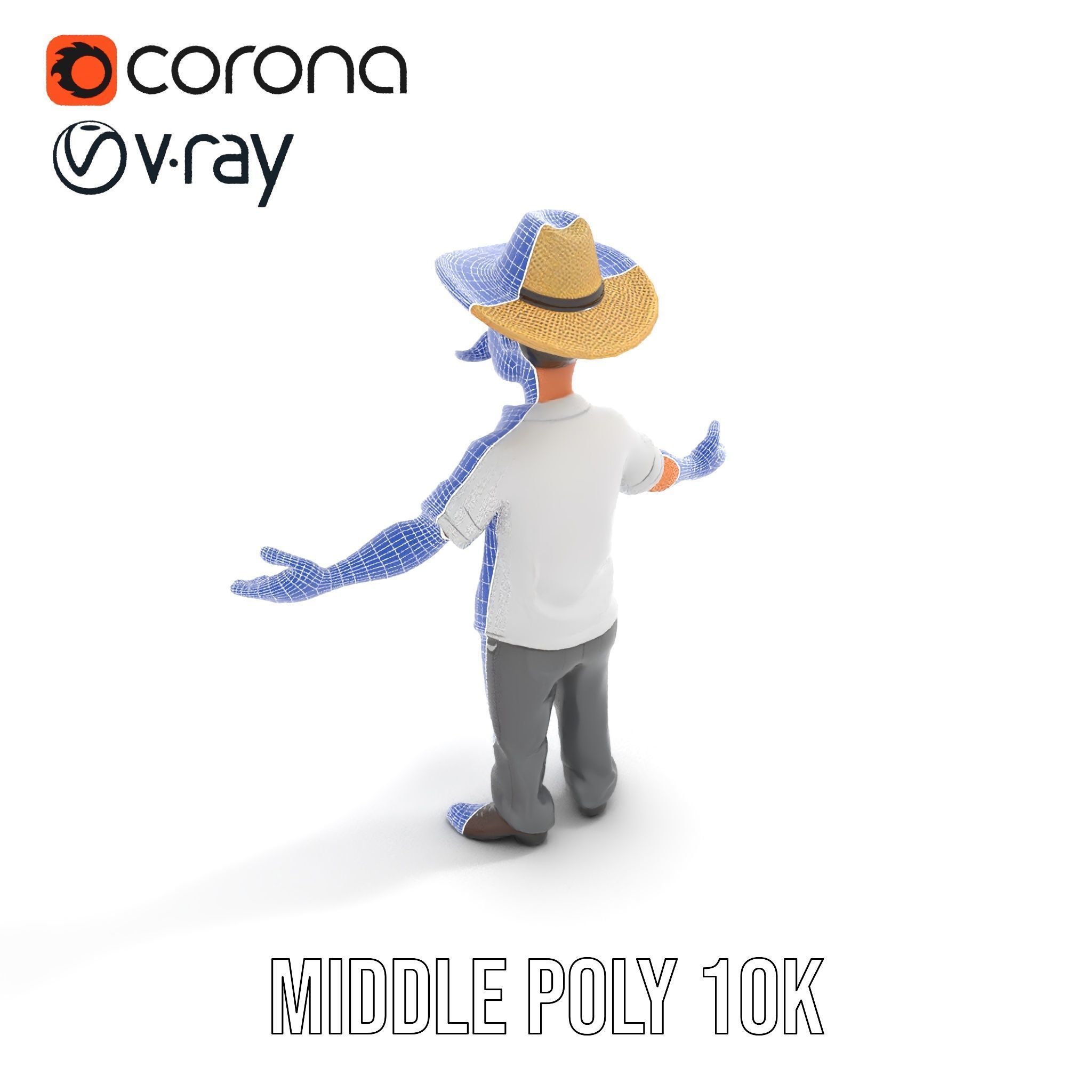 Cartoon Cowboy with Mustache Rigged and Animated Low-poly 3D model_32