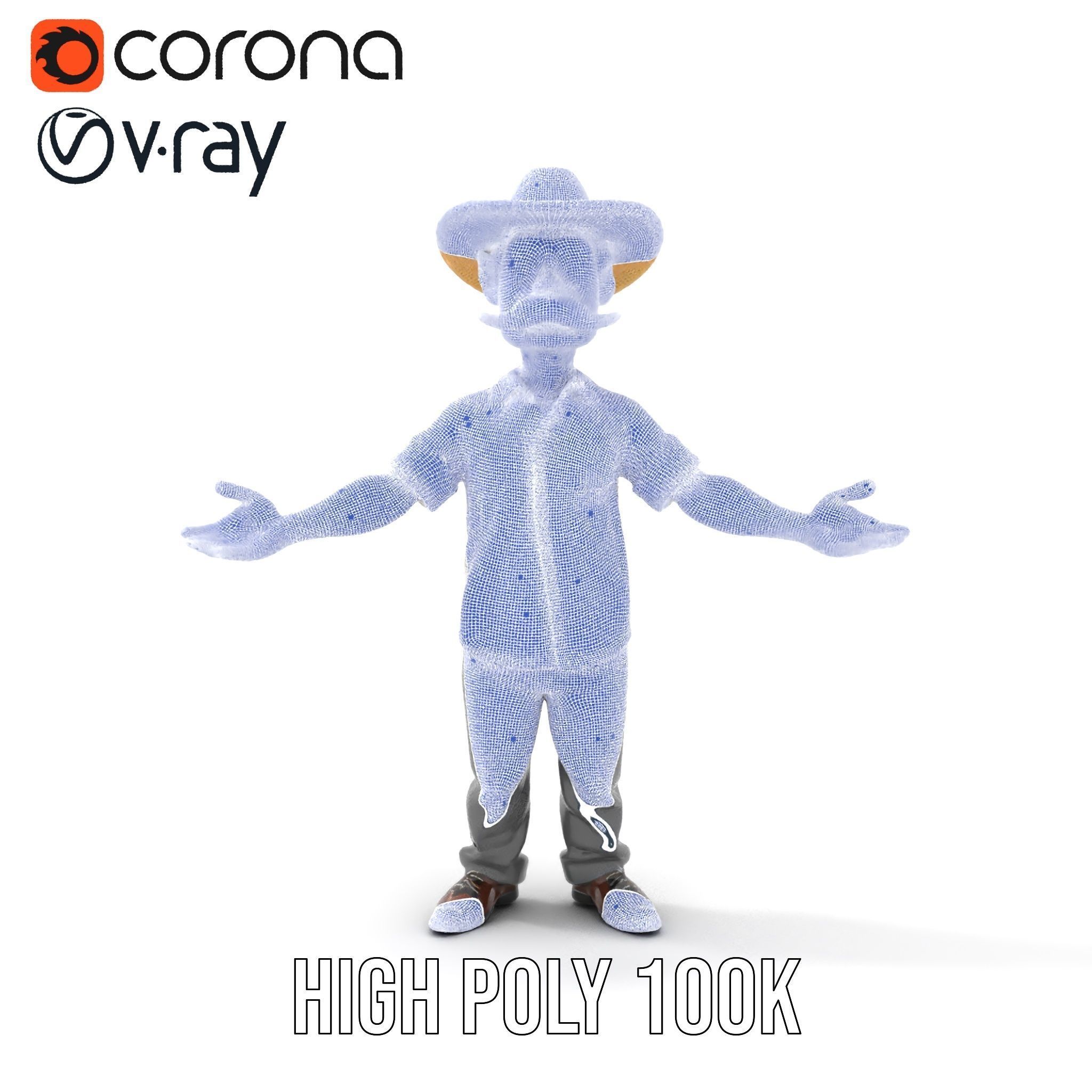 Cartoon Cowboy with Mustache Rigged and Animated Low-poly 3D model_31