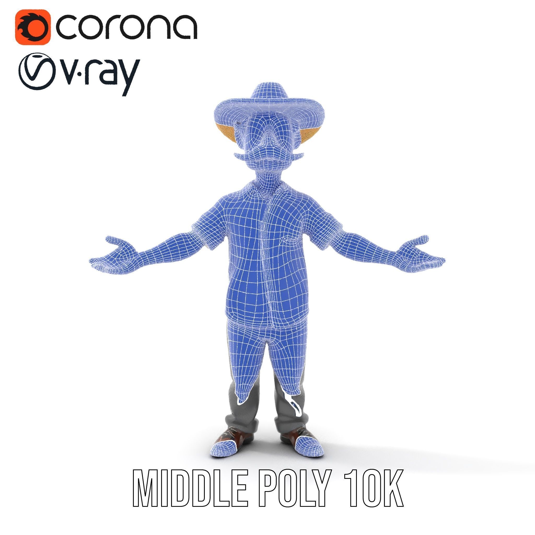 Cartoon Cowboy with Mustache Rigged and Animated Low-poly 3D model_29