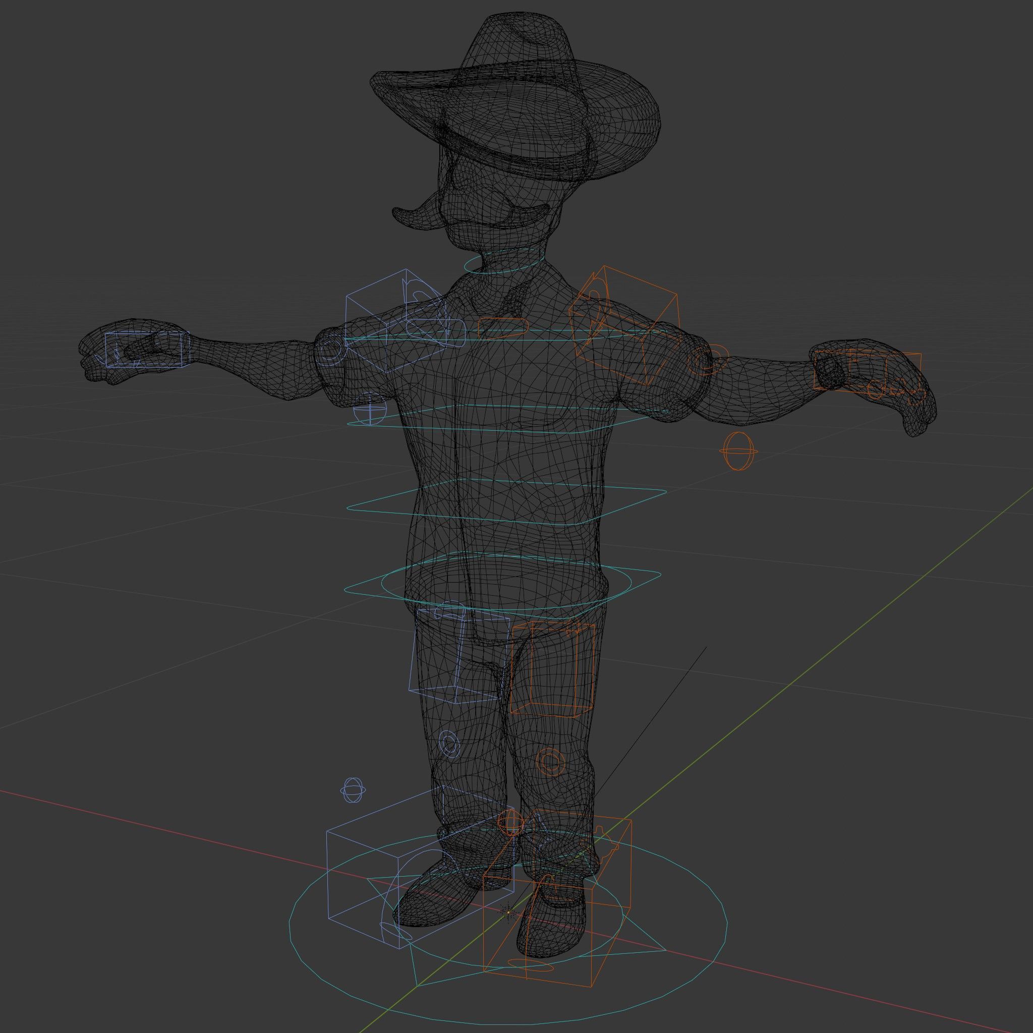 Cartoon Cowboy with Mustache Rigged and Animated Low-poly 3D model_5